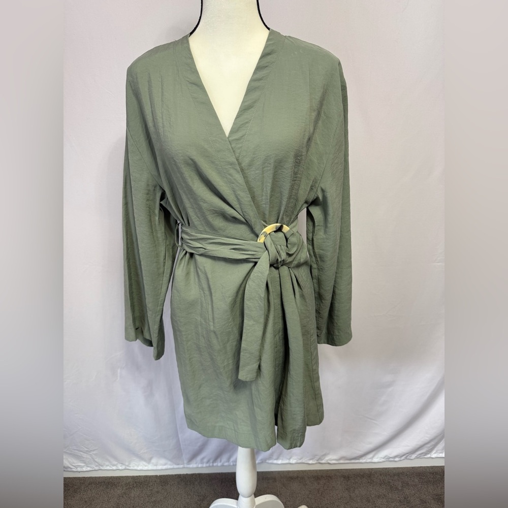 2/$30 Zara Olive Green Wrap Dolman Sleeve Mini Dress Size M #1688 - Picture 2 of 10